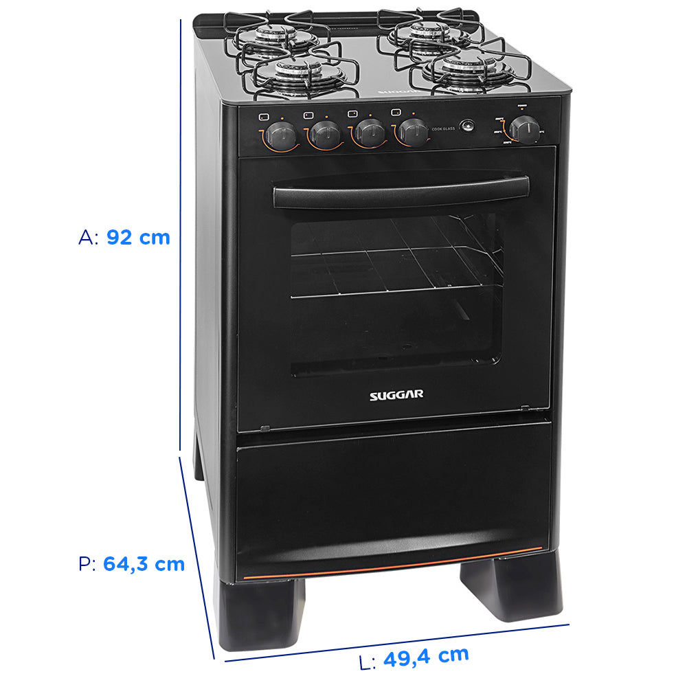 Fogão Suggar Cook Glass 4 Bocas Automático Mesa de Vidro