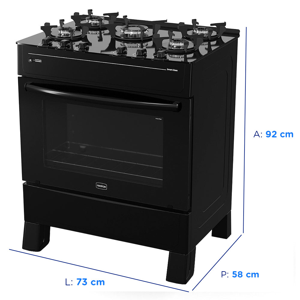 Fogão Realce Smart Glass 5 Bocas Automático Mesa de Vidro