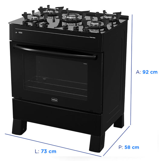 Fogão Realce Smart Glass 5 Bocas Automático Mesa de Vidro