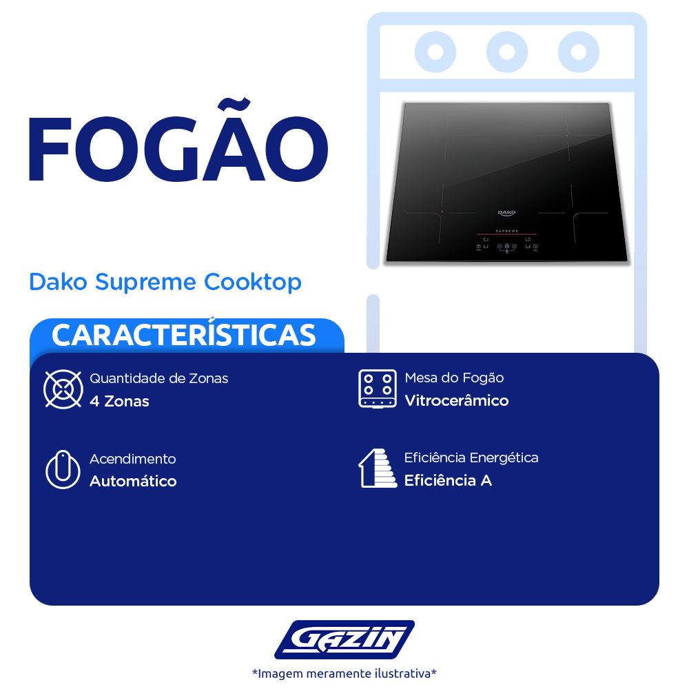 Cooktop por Indução Dako Supreme 4 Zonas com Trava de Segurança
