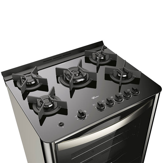 Fogão Fischer 5 Bocas Gran Cheff Automático Mesa de Vidro Tripla Chama