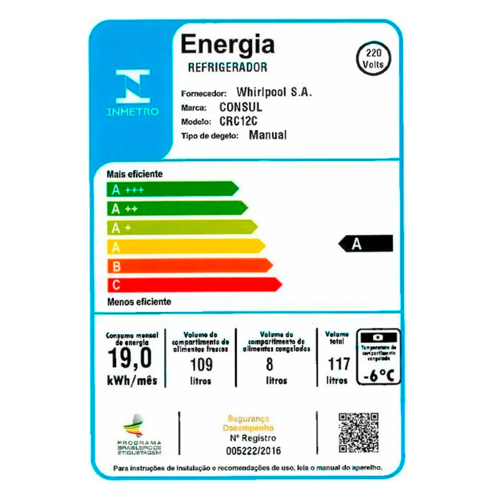 Frigobar Consul 76L 1 Porta Degelo Manual com Gaveta Multiuso CRC08CB