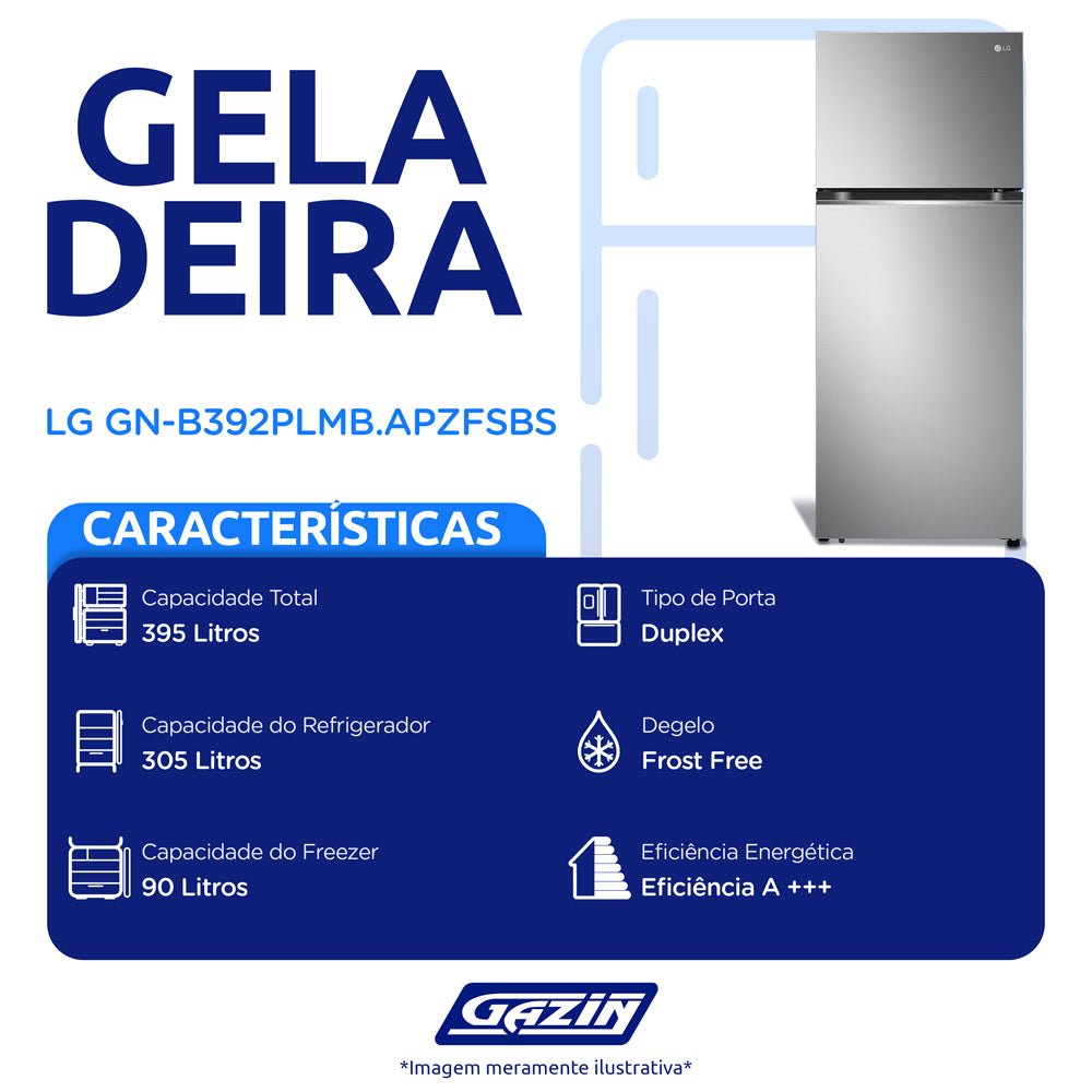 Geladeira LG Top Freezer 395L Frost Free Duplex GN-B392PLMB