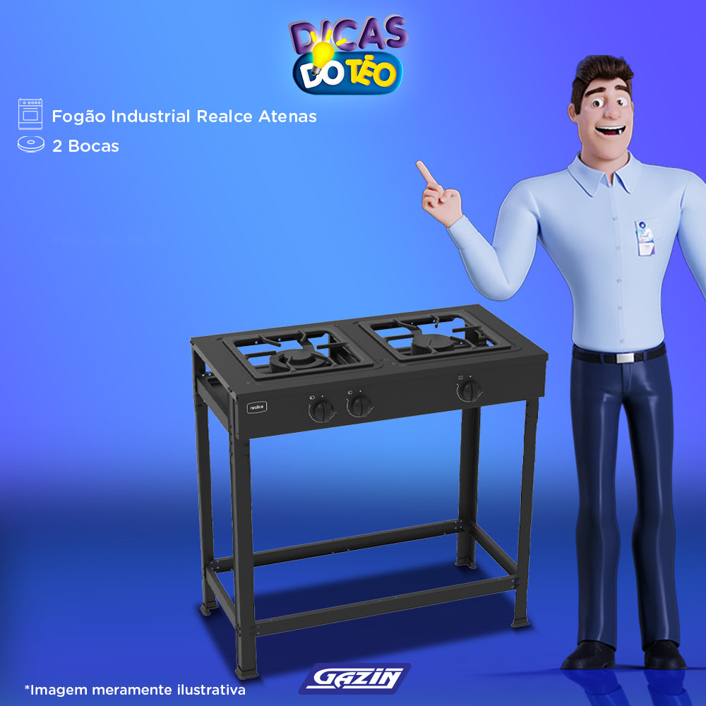 Fogão Industrial Realce 2 Bocas Atena Manual com Bandeja Coletora