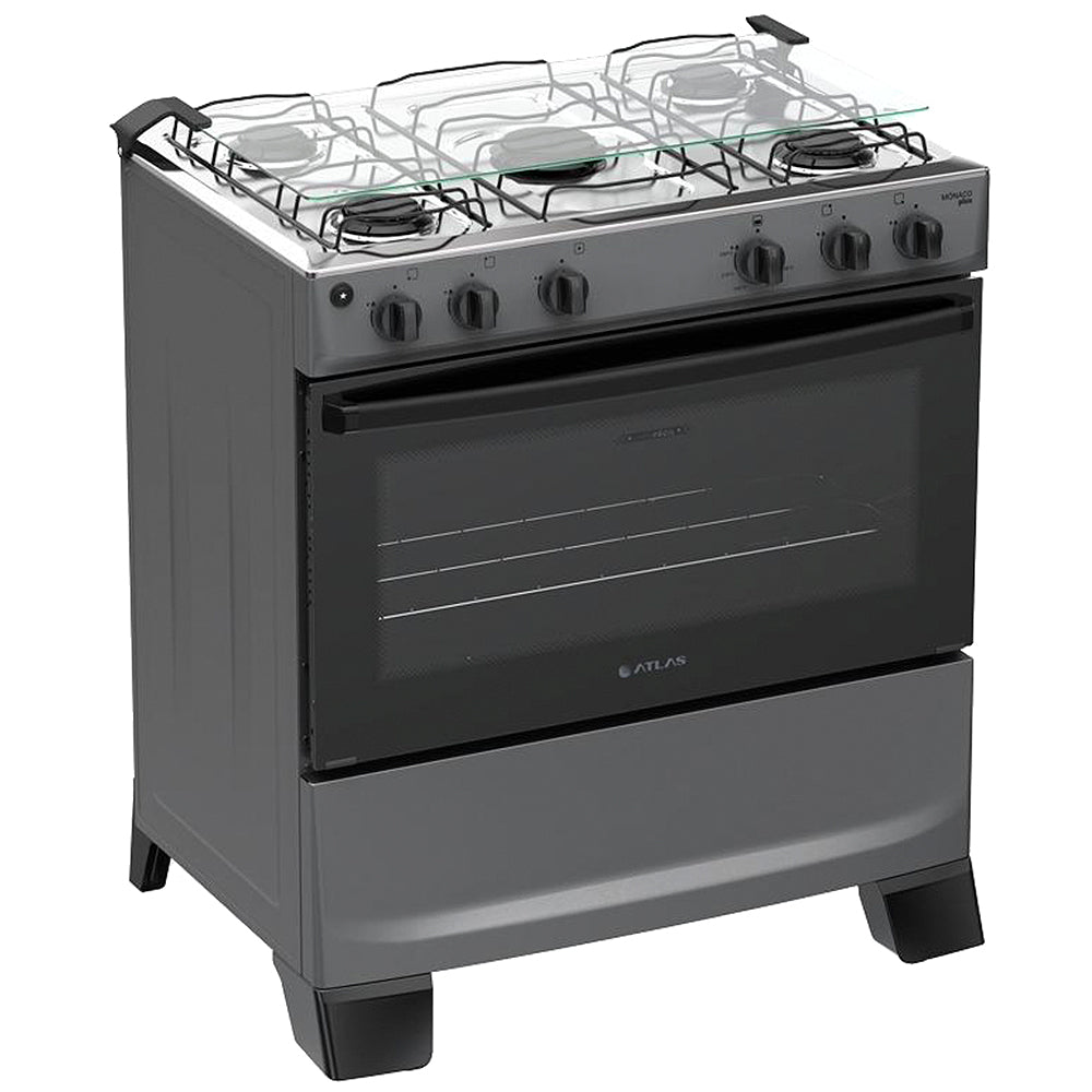 Fogão Atlas Mônaco Plus 5 Bocas Automático Mesa de Inox Forno