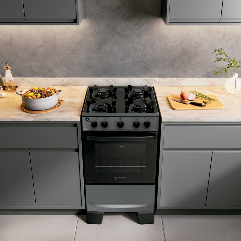 Fogão Atlas 4 Bocas Mônaco Lustro Automático Mesa de Vidro