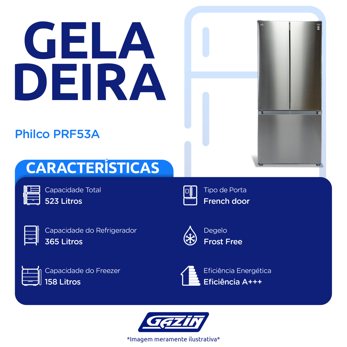 Geladeira Philco 523L Frost Free French Door PRF53A