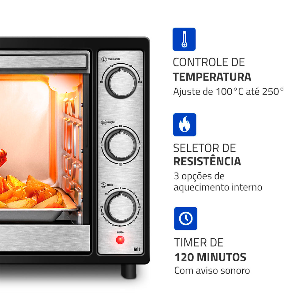 Forno Elétrico 60L Mondial Family Grill Inox Bivolt