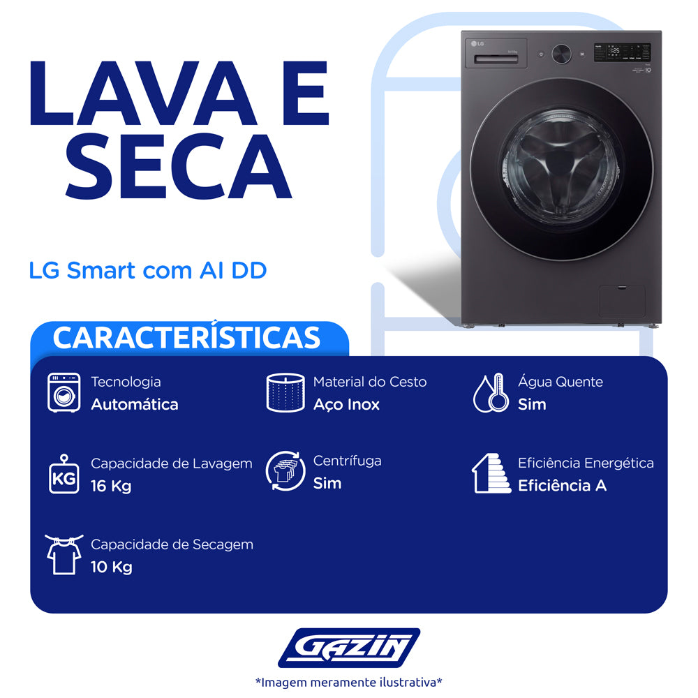 Lava e Seca LG Front Load Smart 16kg WD16GNTS6B