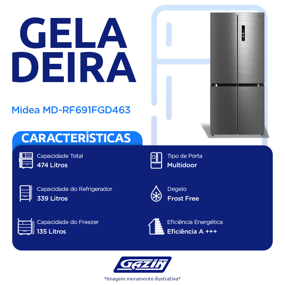 Geladeira Midea 474L Frost Free Multidoor MD-RF691FGD463