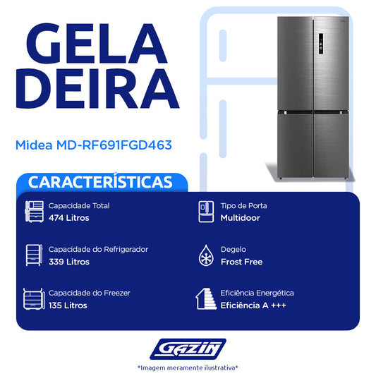 Geladeira Midea 474L Frost Free Multidoor MD-RF691FGD463