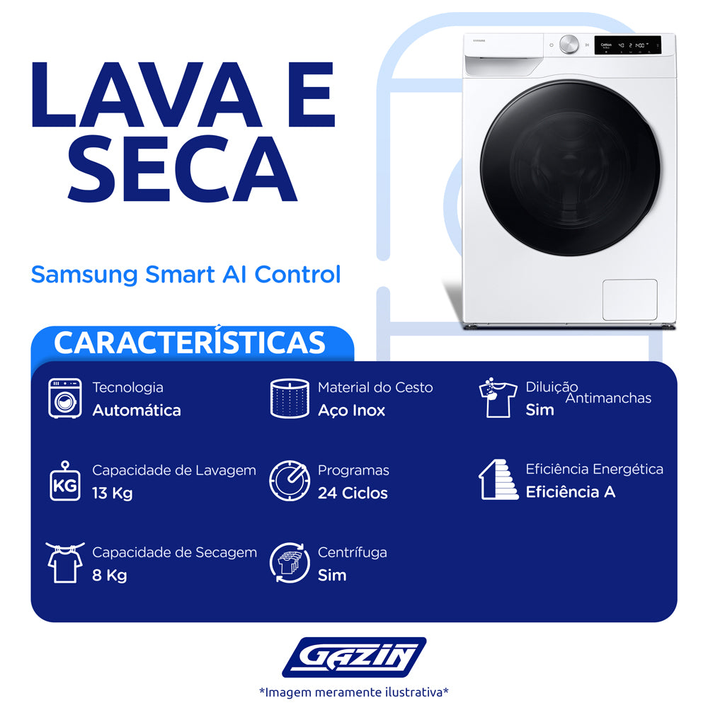Lava e Seca Samsung Smart WD13FG 13kg AI Control Wi-Fi WD13FG6B34BX