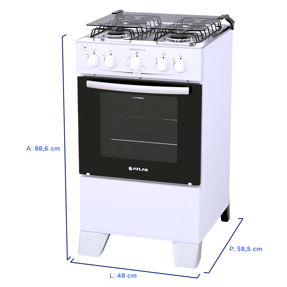 Fogão Atlas 4 Bocas Mônaco Plus Automático Mesa de Inox Forno 50L