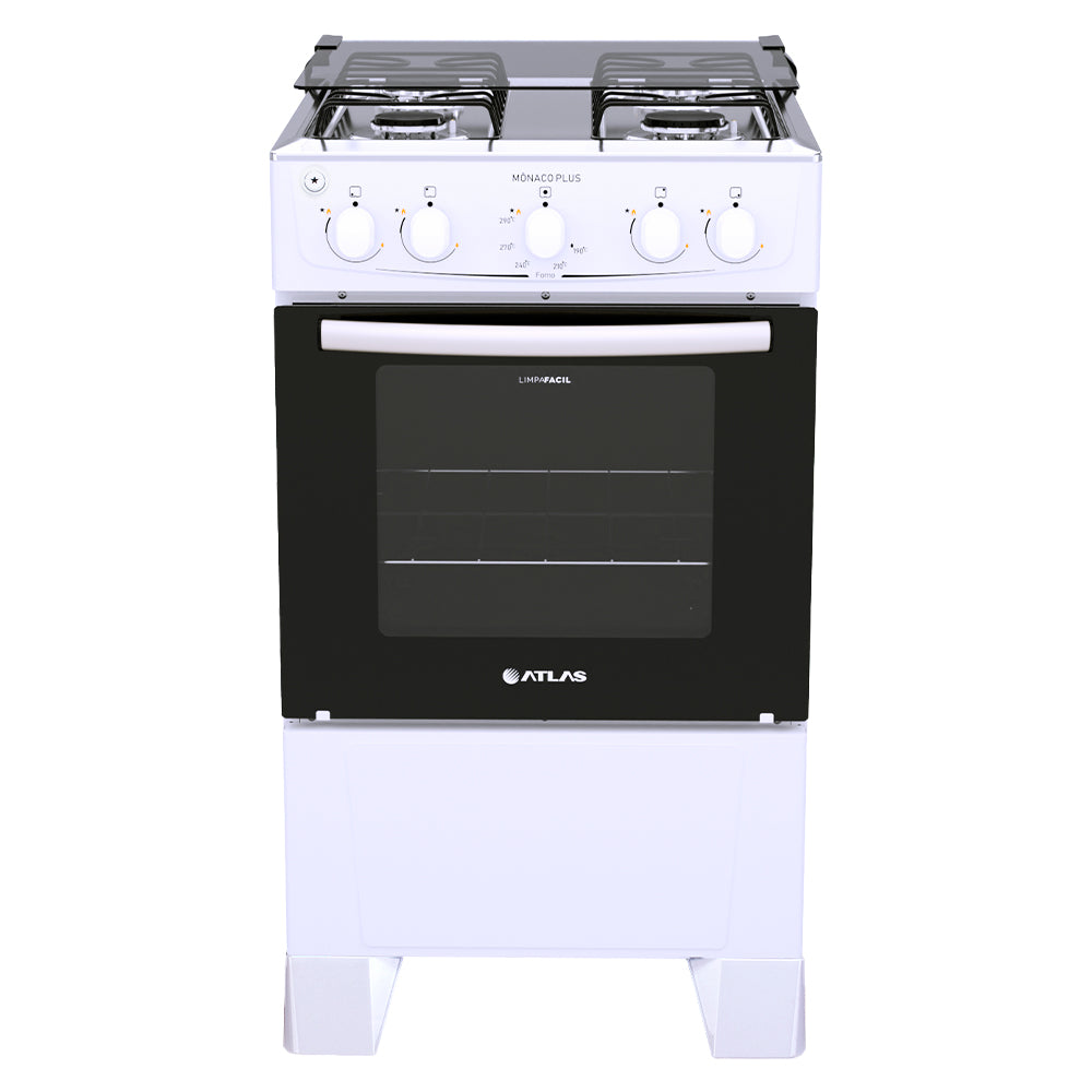 Fogão Atlas 4 Bocas Mônaco Plus Automático Mesa de Inox Forno 50L