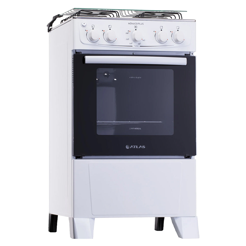 Fogão Atlas 4 Bocas Mônaco Plus Automático Mesa de Inox Forno 50L