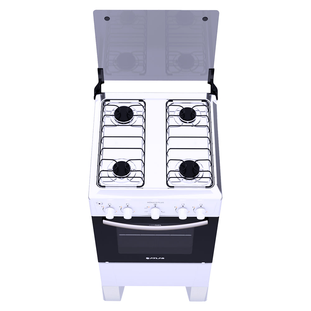 Fogão Atlas 4 Bocas Mônaco Plus Automático Mesa de Inox Forno 50L