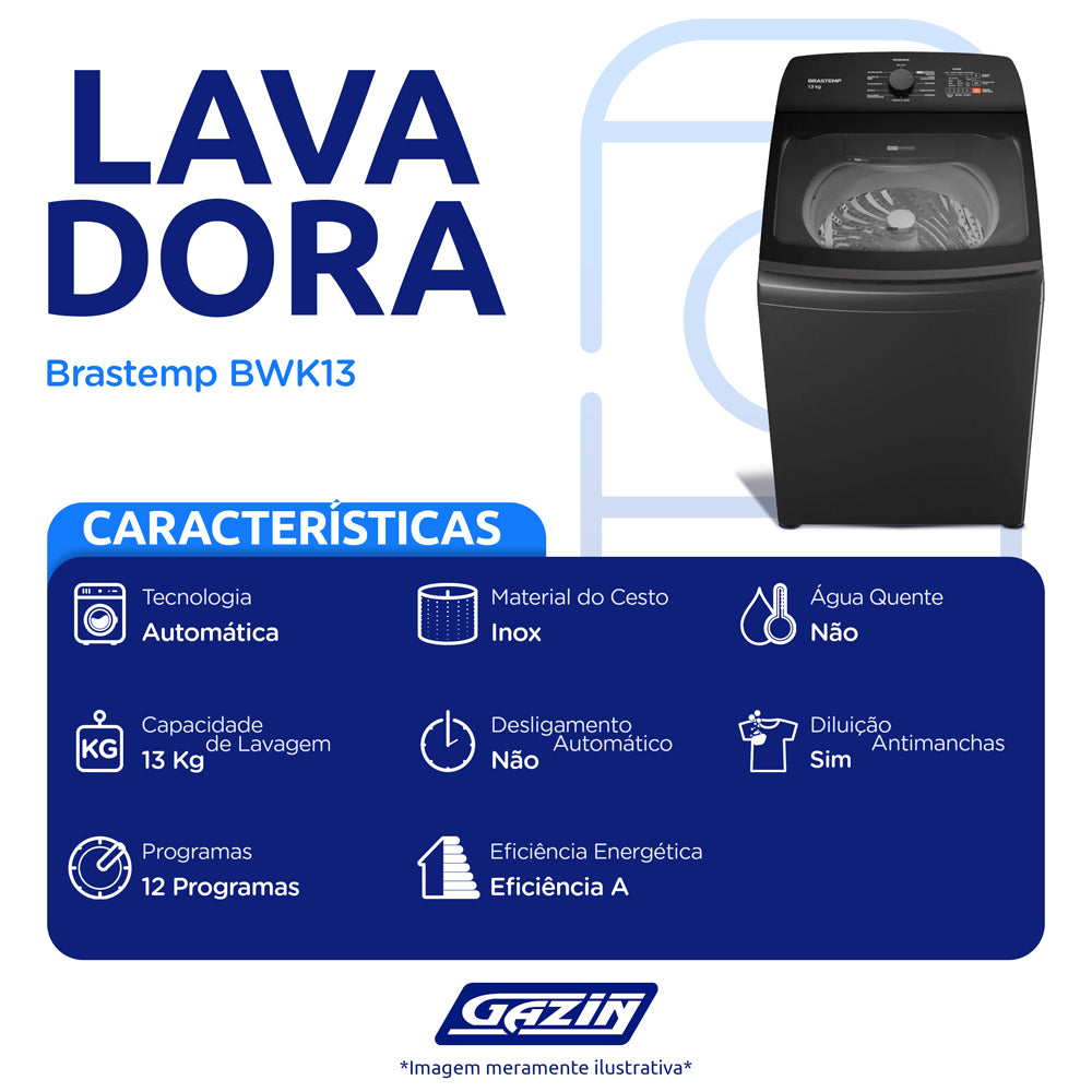 Máquina de Lavar Brastemp 13kg Automática Cesto Inox BWK13A9