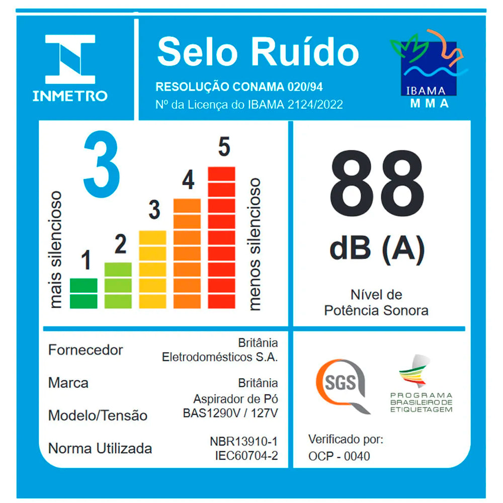 Aspirador de pó 2 em 1 Britânia 1250W 1L Filtro Hepa BAS1290/1295