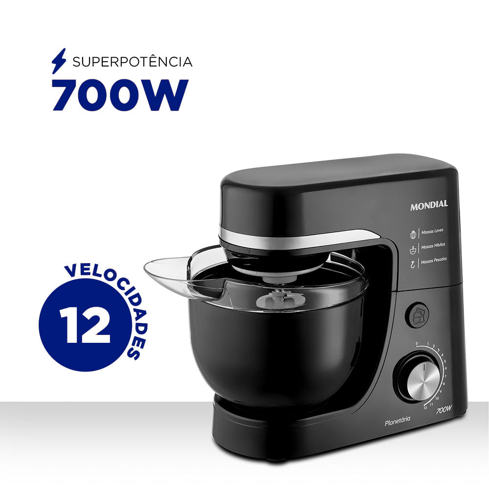 Batedeira Planetária Mondial BP03-B com 12 Velocidades 700W Tigela 4,5L