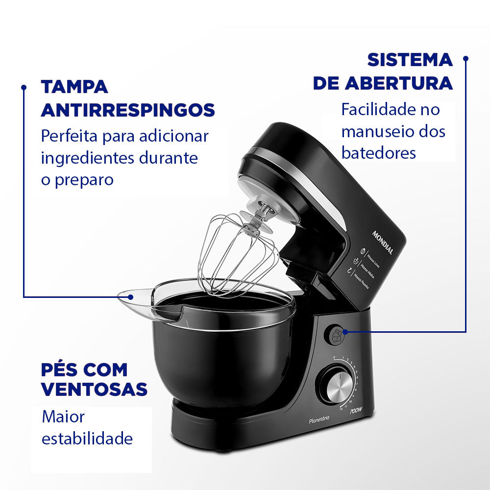 Batedeira Planetária Mondial BP03-B com 12 Velocidades 700W Tigela 4,5L