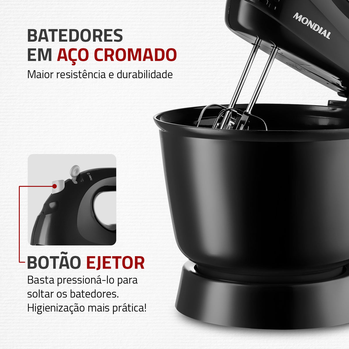 Batedeira Portátil Mondial Prática B-44B 3 Velocidades 400W Tigela 3,6L