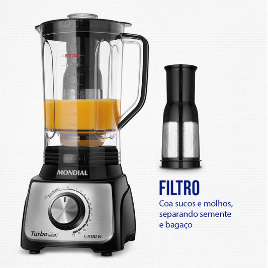 Liquidificador Mondial Turbo L-1100 3L 12 Velocidades 1100W Filtro