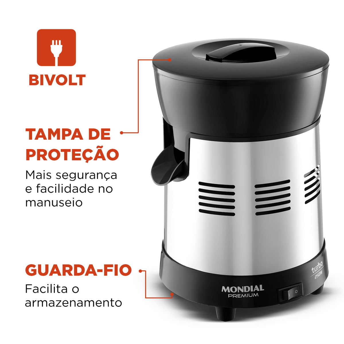 Espremedor de Frutas Mondial Premium Turbo E-10 1L 250W