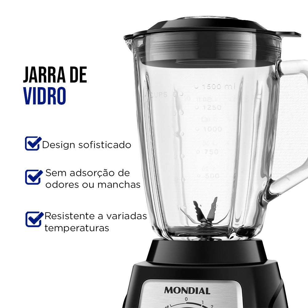 Liquidificador Mondial Turbo Glass L-1400-GI 2,2L 12 Velocidades 1400W