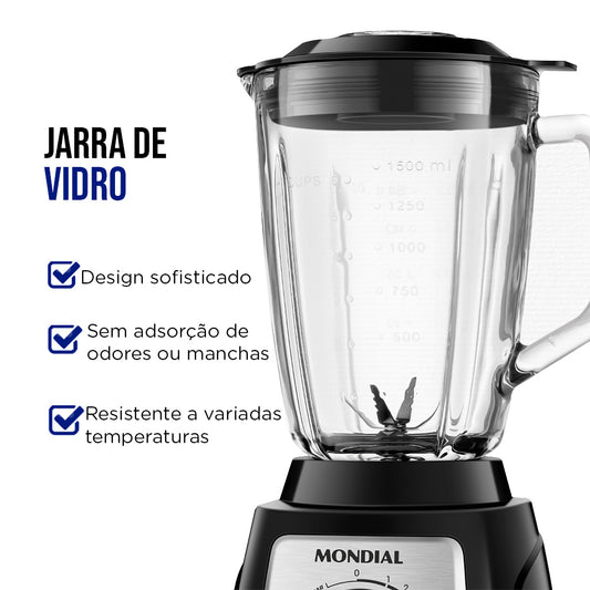 Liquidificador Mondial Turbo Glass L-1400-GI 2,2L 12 Velocidades 1400W