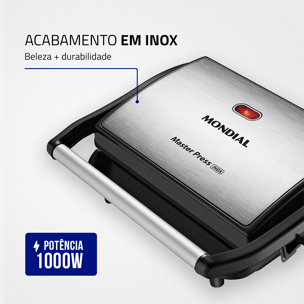 Grill Sanduicheira Elétrico Mondial Master Press Antiaderente 850W PG01