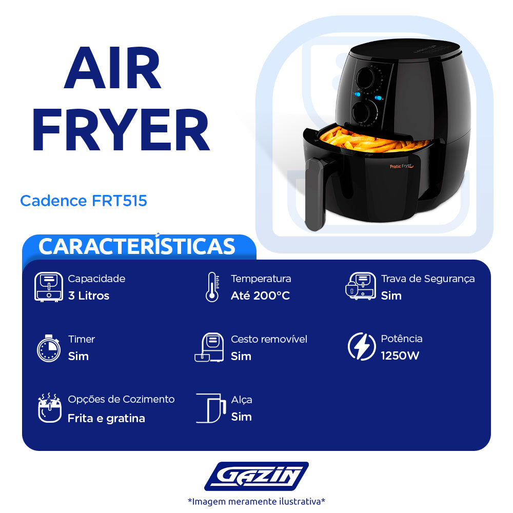 Fritadeira Elétrica Air Fryer Cadence FRT515 3L 1250W Com Timer