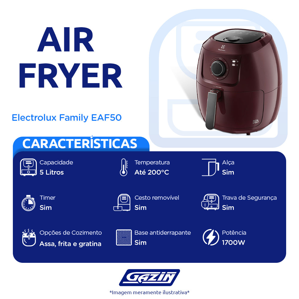 Fritadeira Elétrica AirFryer Electrolux Family Efficient 6,5L 1700W EAF50