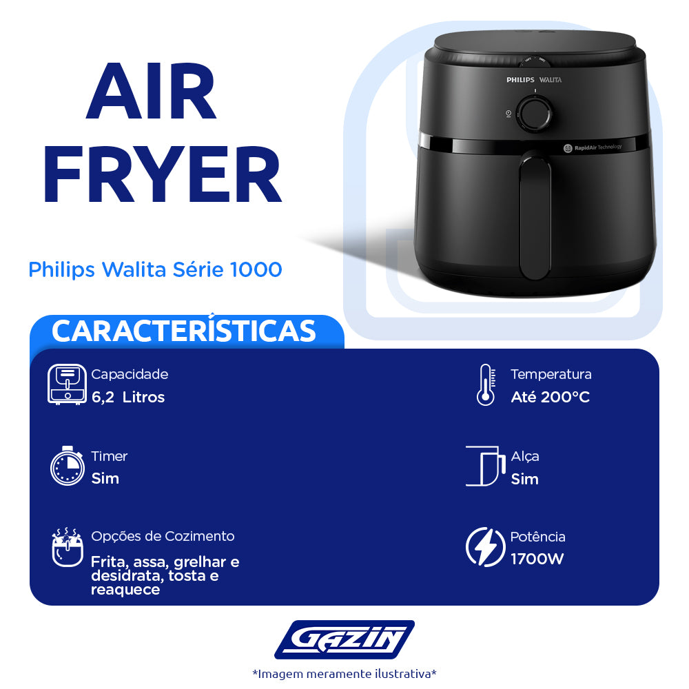 Fritadeira Elétrica Air Fryer Philips Walita Série 1000 6,2L 1700W
