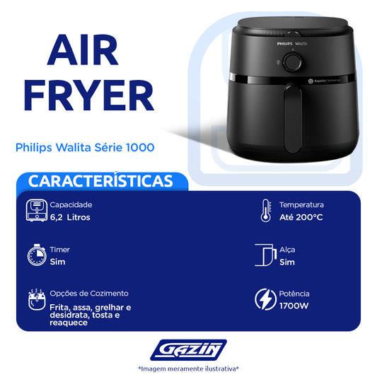 Fritadeira Elétrica Air Fryer Philips Walita Série 1000 6,2L 1700W