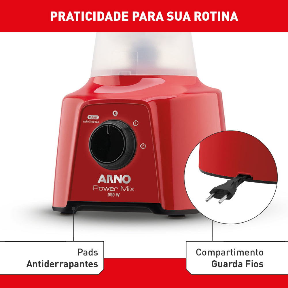 Liquidificador Arno Power Mix 2L 2 Velocidades 550W Lâminas Zelkrom
