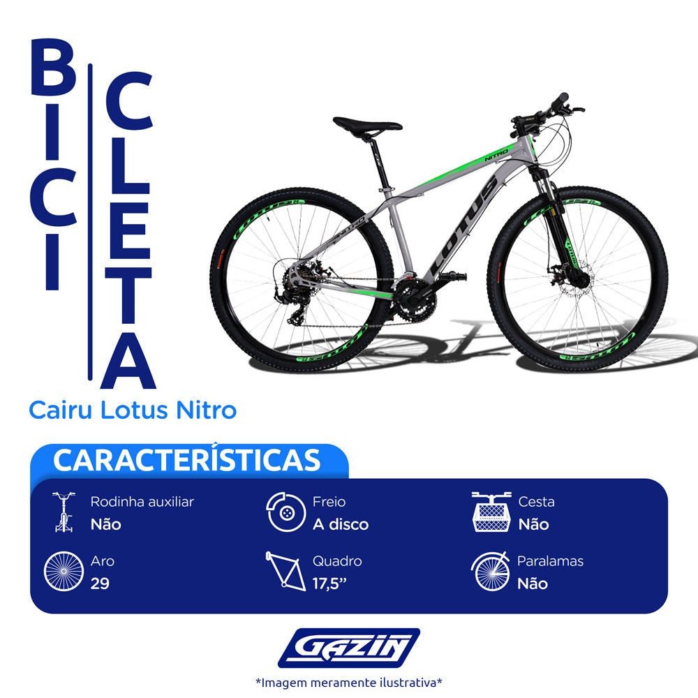 Bicicleta Aro 29 Cairu Lotus Nitro 21 Marchas Freio a Disco Quadro 17.5 MTB