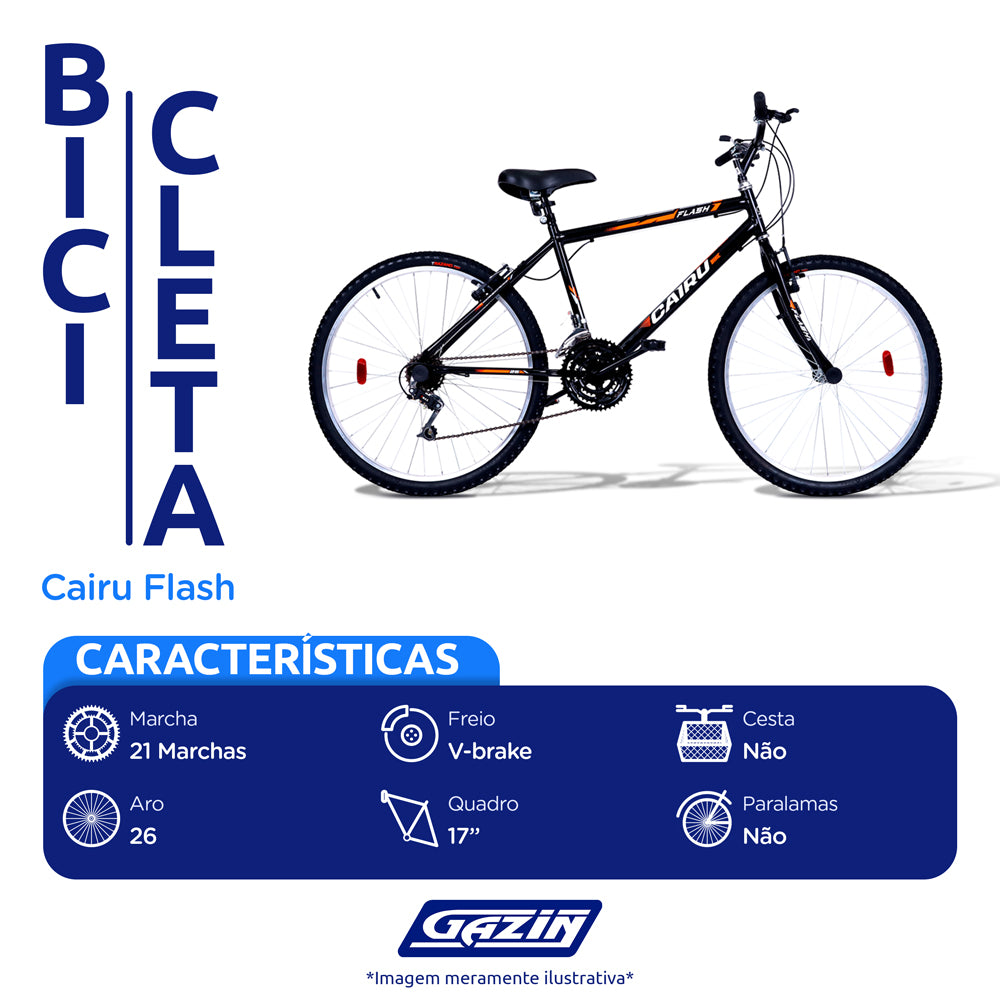 Bicicleta Aro 26 Cairu Flash 21 Marchas Freio V-Brake em Aço Carbono
