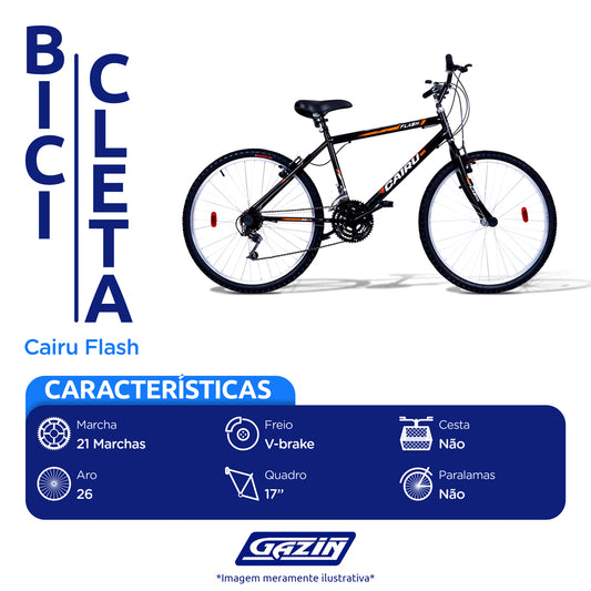 Bicicleta Aro 26 Cairu Flash 21 Marchas Freio V-Brake em Aço Carbono