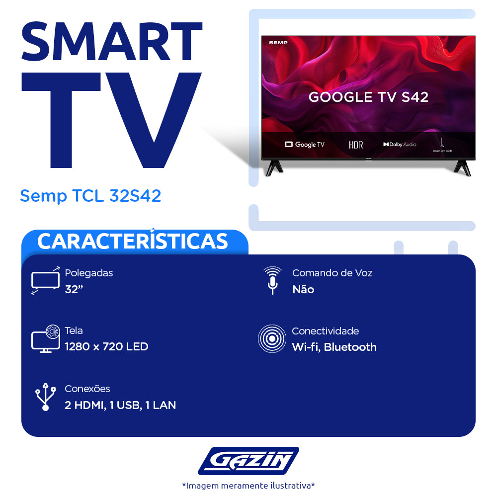 Smart TV Semp LED 32" HD Wi-Fi Android TV 32S42