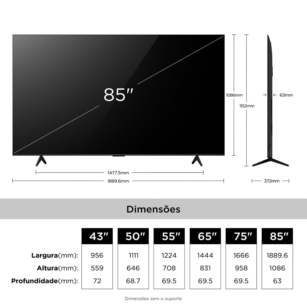 Smart TV TCL LED 85” 4K Wi-Fi Google TV Comando de Voz 85P7L