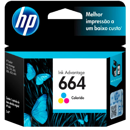 Cartucho de Tinta HP Tricolor Nº664 Original até 100 Páginas F6V28AB