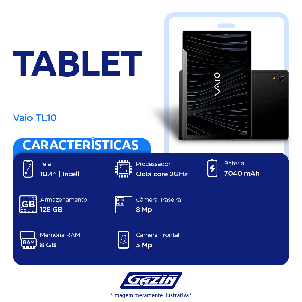 Tablet Vaio TL10 10.4" 128GB 8GB Octa Core 2GHz Android com Teclado Magnético