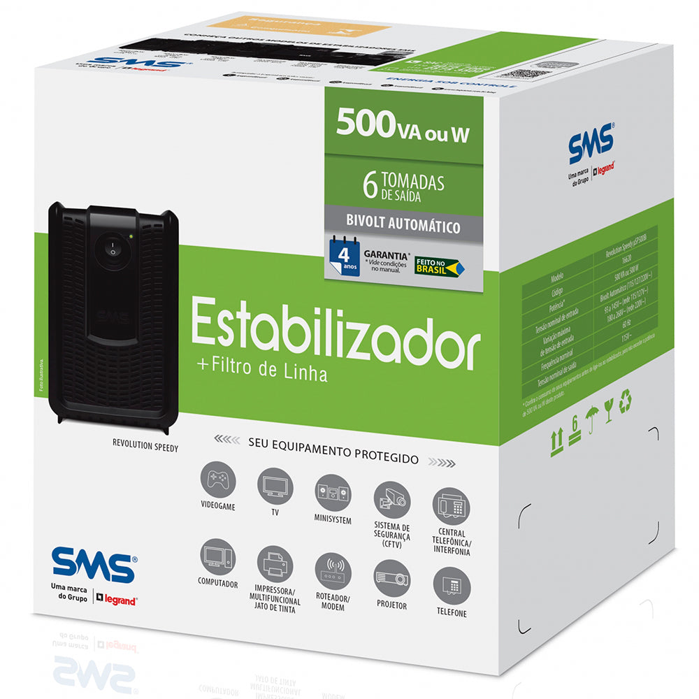 Estabilizador SMS Revolution Speedy 500VA 6 Tomadas Monovolt 16620
