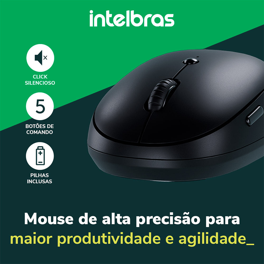 Mouse sem Fio Intelbras MSI100 USB 2400dpi Sensor Óptico 5 Botões Ambidestro