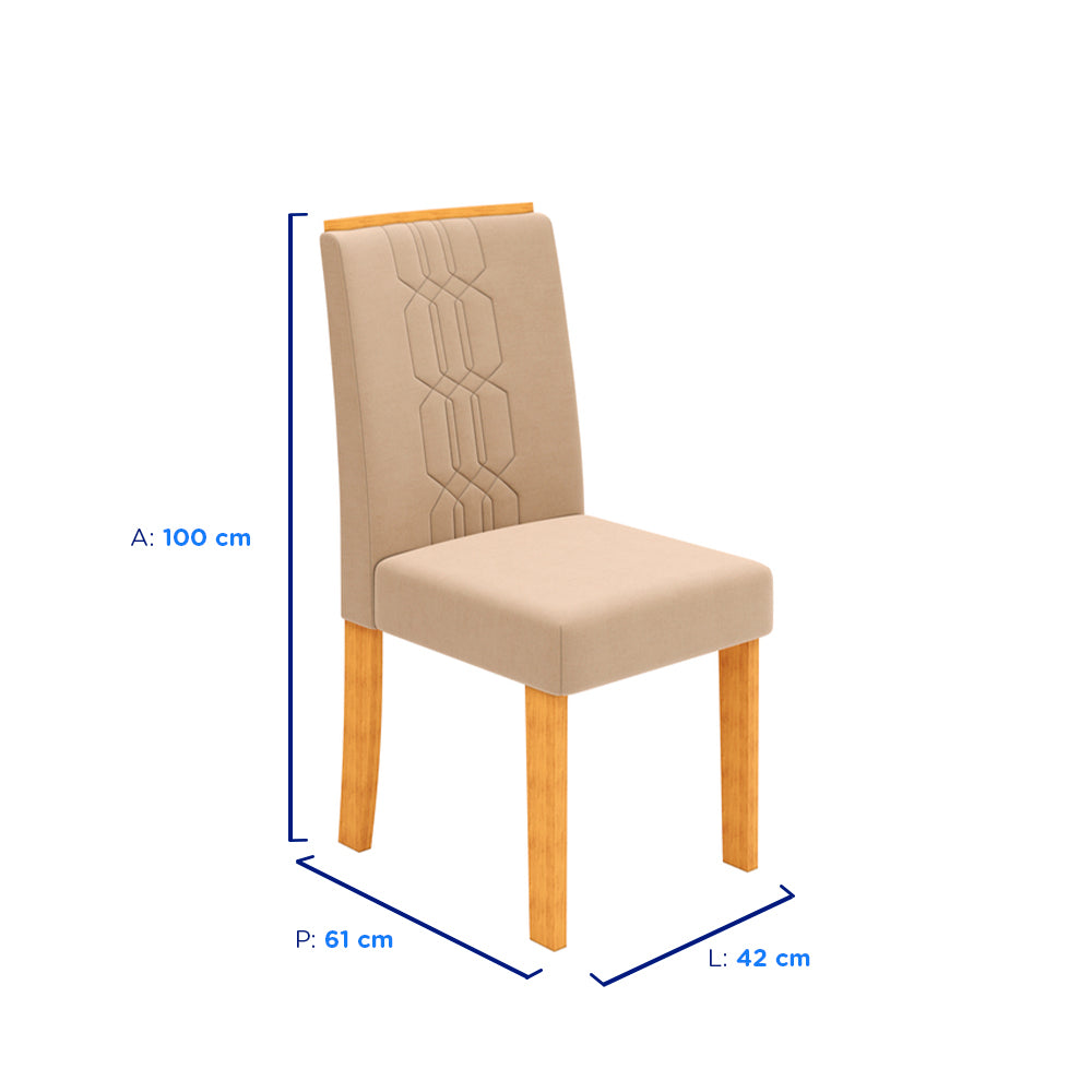 Conjunto de Mesa Celeste DJ Móveis com 4 Cadeiras Estofadas em MDF