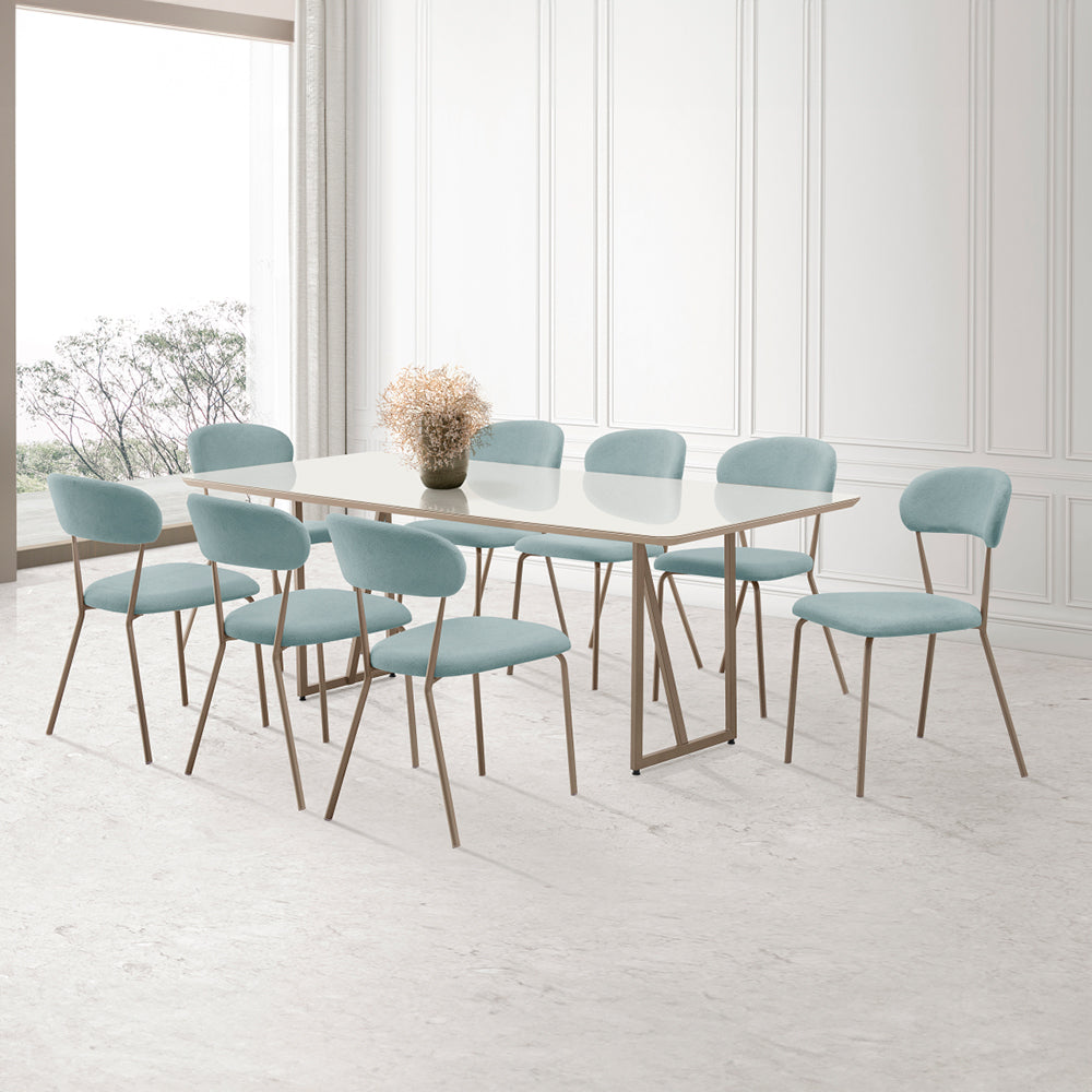 Conjunto de Mesa 8 Cadeiras Estofadas Amanda Aço Nobre