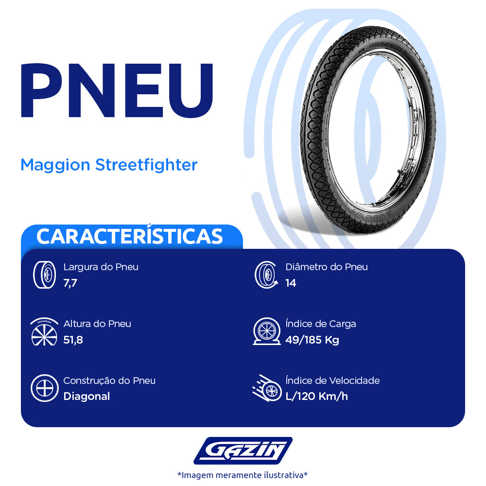 Pneu de Moto Maggion Streetfighter 80/100-14 49L Aro 14 - Traseiro