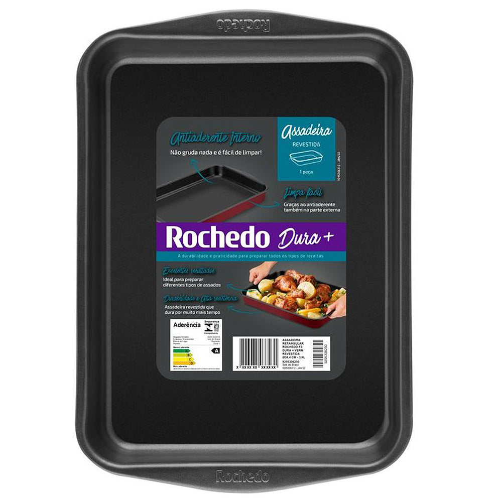 Assadeira Retangular Funda Rochedo Dura+ Antiaderente 3,9L