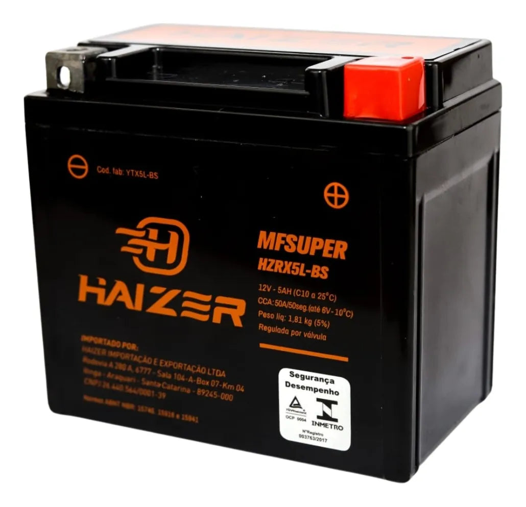 Bateria Moto Haizer 5ah Fan Titan Yamaha Biz 1 Ano Garantia