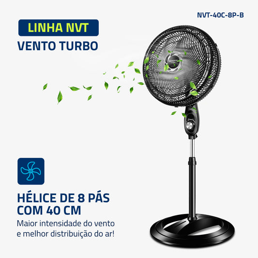 Ventilador de Coluna Mondial Turbo 40cm 8 Pás 3 Velocidades NVT-40C-8P-NB 140W